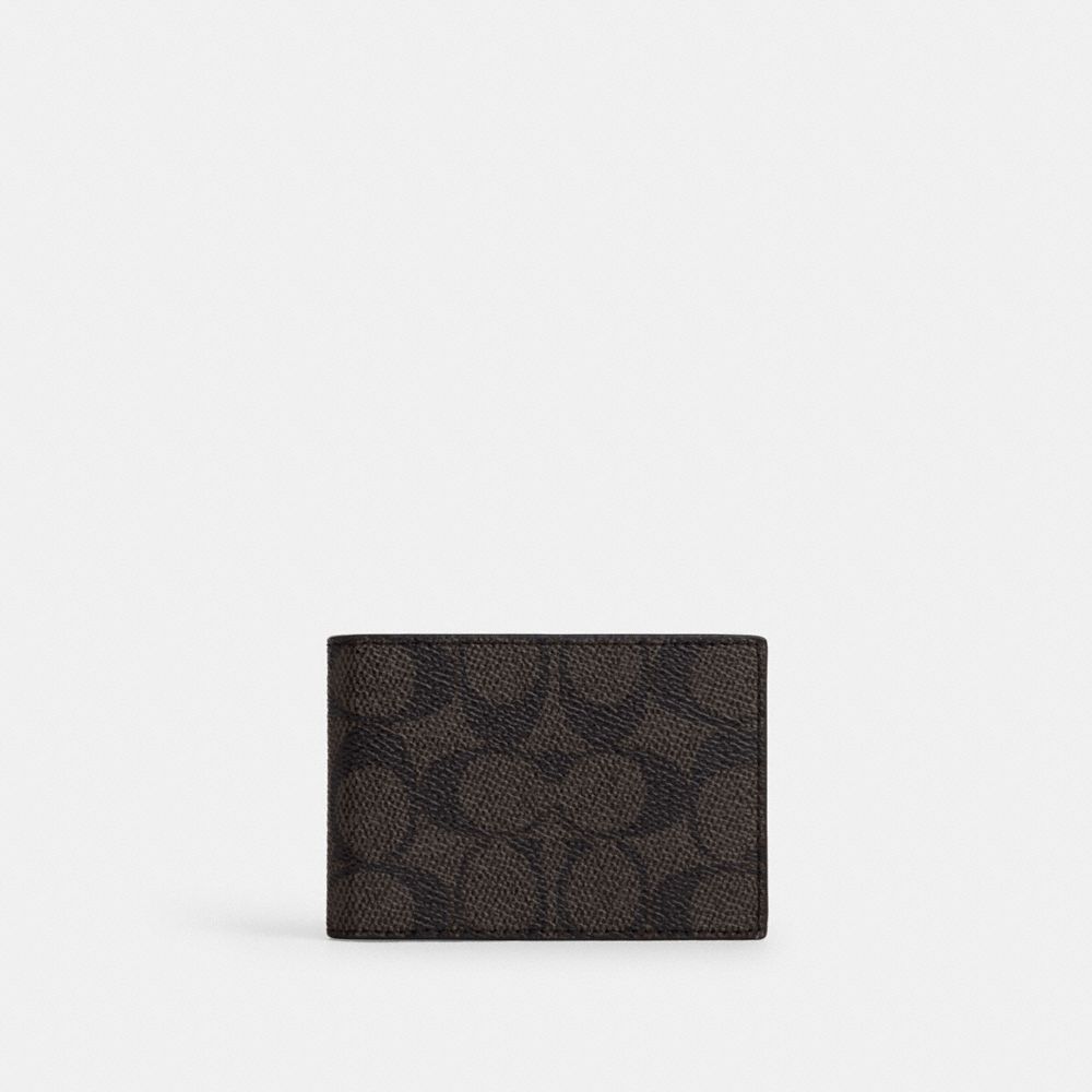 COACH®,Compact Billfold Wallet In Signature Canvas,Bi Fold,Card Case,Coin,Casual,Multi Color,Front View