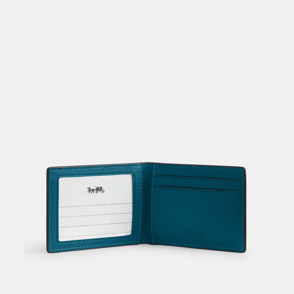 COACH®,Compact Billfold Wallet In Signature Canvas,Bi Fold,Card Case,Coin,Casual,Teal,Inside View,Top View