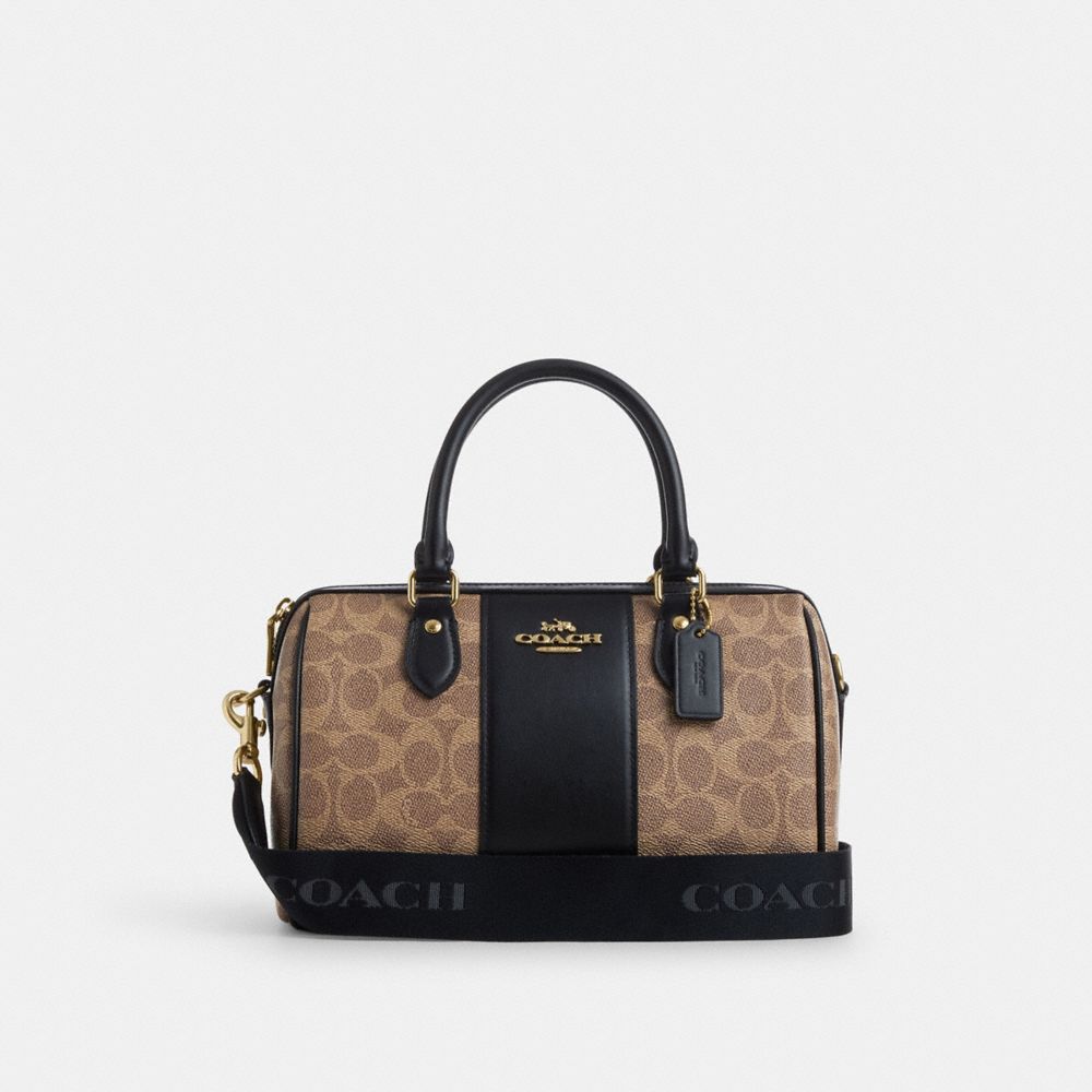 COACH®,Rowan Satchel Bag In Signature Canvas,Satchel,Color Block,Casual,Work,Brown,Front View