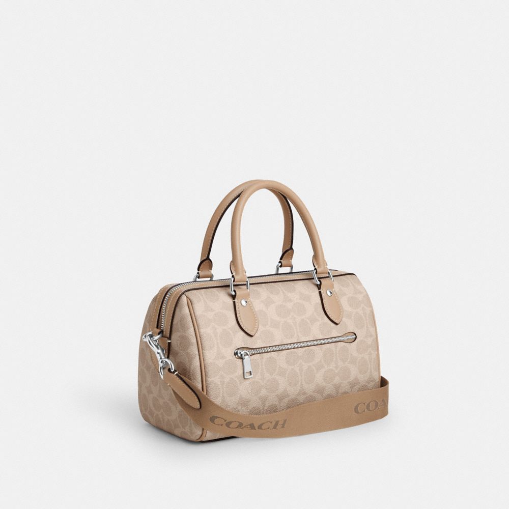 COACH®,Rowan Satchel Bag In Signature Canvas,Satchel,Color Block,Casual,Work,Beige,Angle View