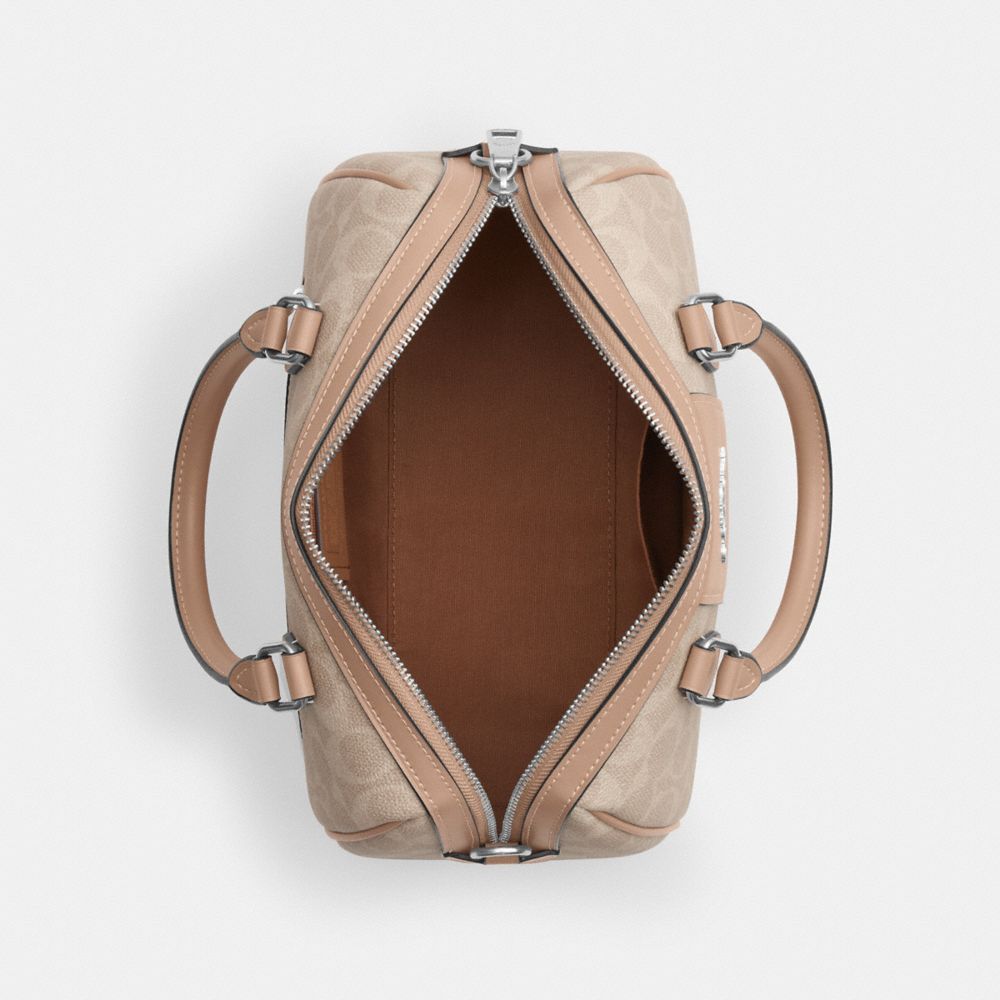 COACH®,Rowan Satchel Bag In Signature Canvas,Satchel,Color Block,Casual,Work,Beige,Inside View,Top View