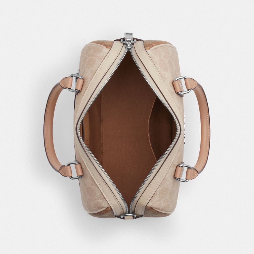 COACH®,Rowan Satchel Bag In Blocked Signature Canvas,Canvas,Barrel Bag,Casual,Work,Beige,Inside View,Top View