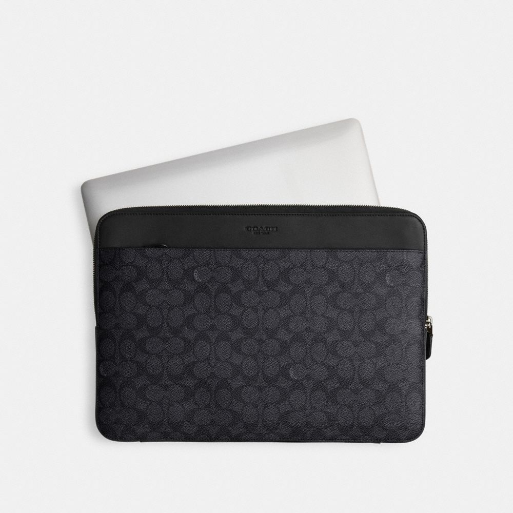 COACH®,Laptop Case In Signature Canvas,Laptop Sleeve,Casual,Work,Black,Inside View,Top View