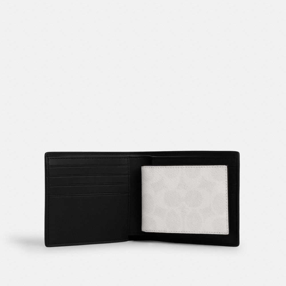 COACH®,3 In 1 Wallet In Signature Canvas,Canvas,Card Case,Bi Fold,Casual,,Inside View,Top View