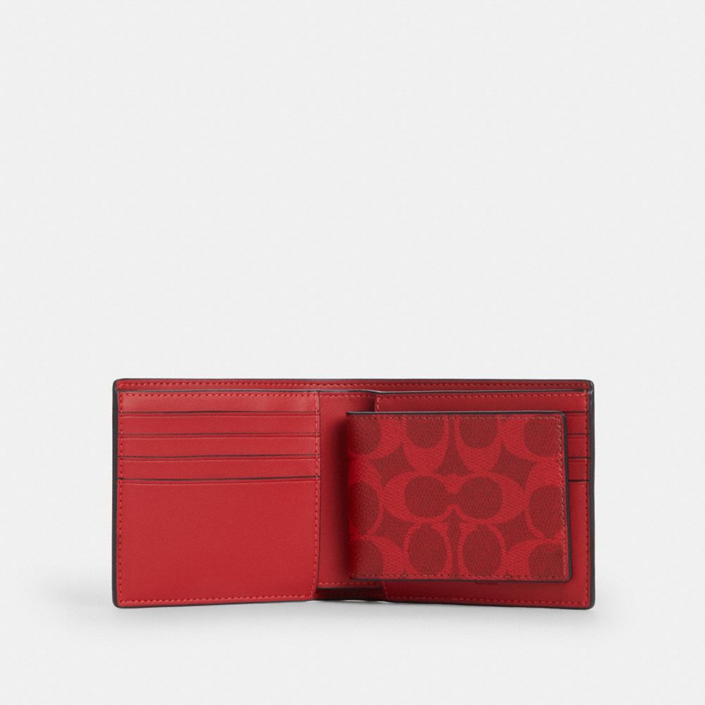 COACH®,3 In 1 Wallet In Signature Canvas,Canvas,Bi Fold,Card Case,Casual,,Inside View,Top View