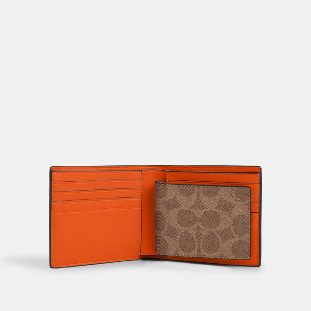 COACH®,3 In 1 Wallet In Signature Canvas,Canvas,Card Case,Bi Fold,Casual,,Inside View,Top View