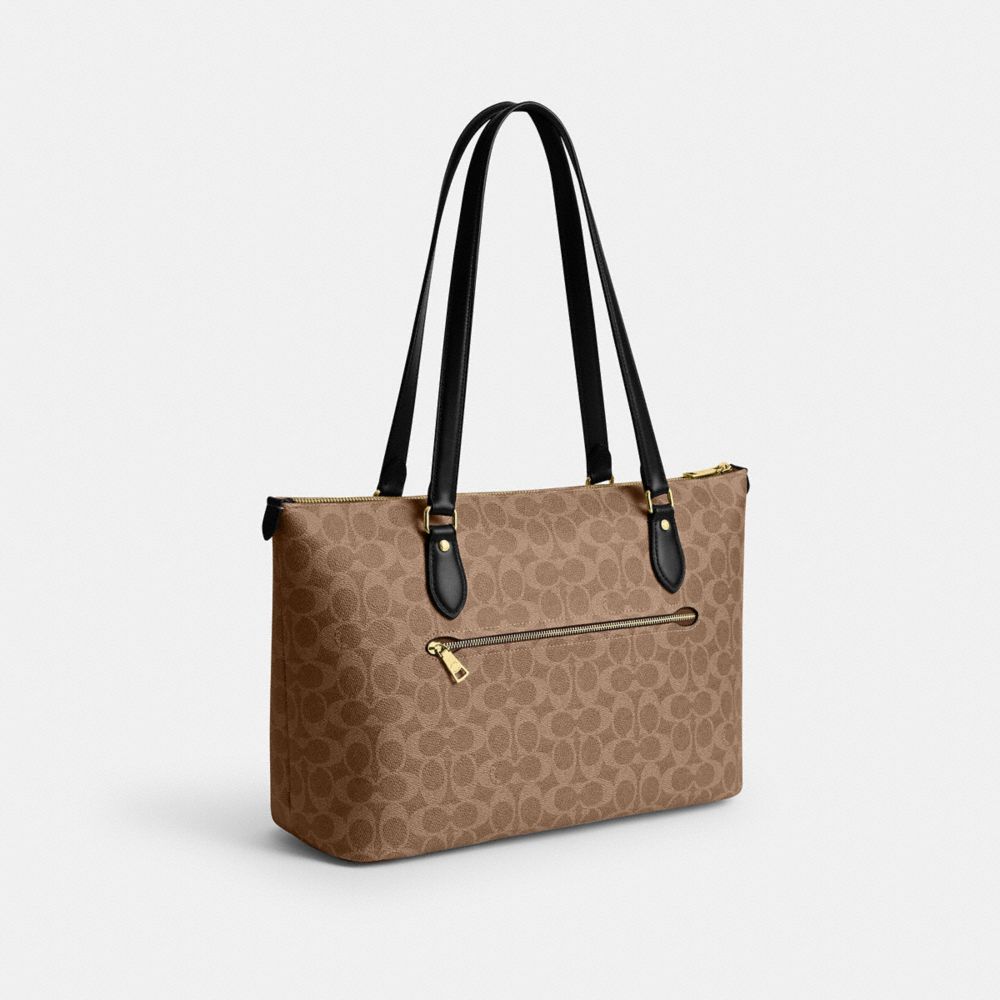 COACH®,Gallery Tote Bag In Signature Canvas,Tote,Casual,Brown,Angle View