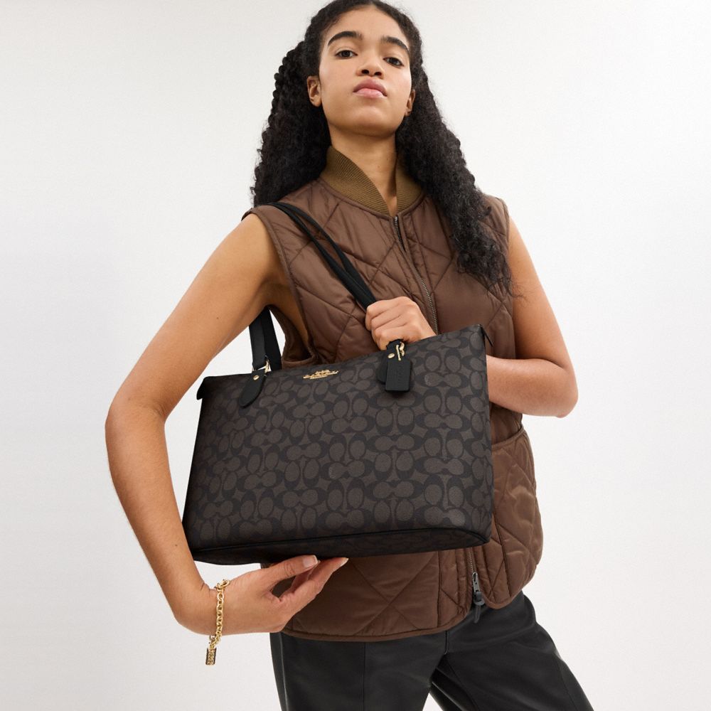 COACH®,Gallery Tote Bag In Signature Canvas,Tote,Casual,Multi Color,Detail View