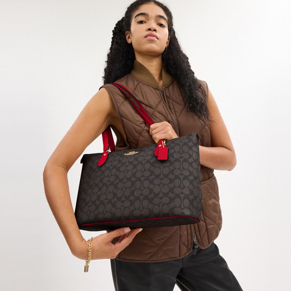 COACH®,Gallery Tote Bag In Signature Canvas,Tote,Casual,Multi Color,Detail View