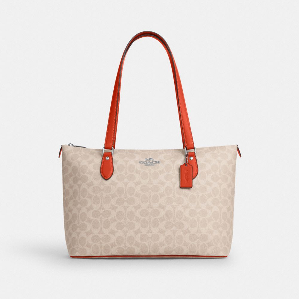 COACH®,Gallery Tote Bag In Signature Canvas,Tote,Casual,Beige,Front View