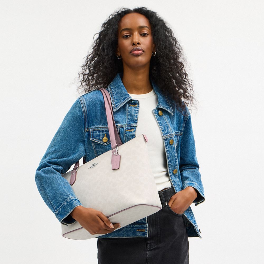 COACH®,Gallery Tote Bag In Signature Canvas,Tote,Casual,,Detail View