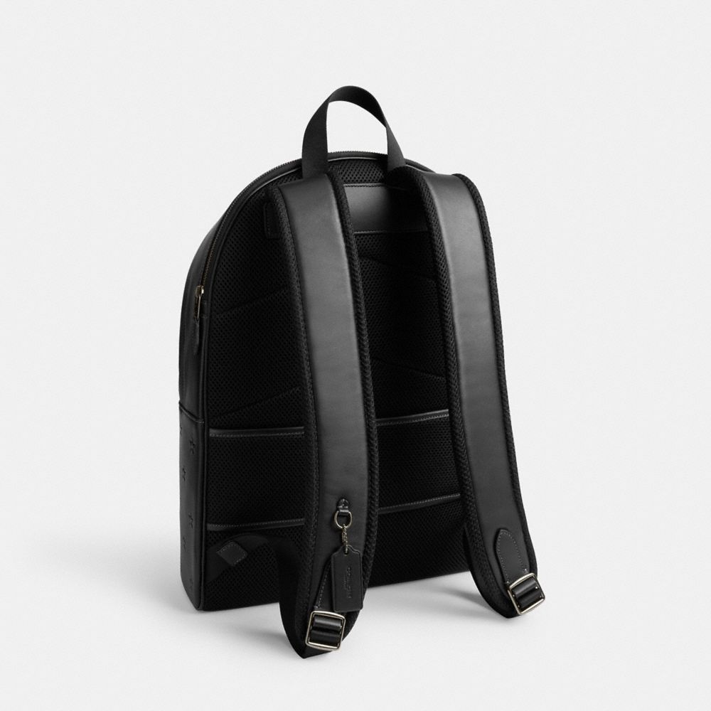 COACH®,West Backpack With Star Print,Calfskin Leather,Backpack,Logo,Embossed,Adjustable,Casual,Black,Angle View