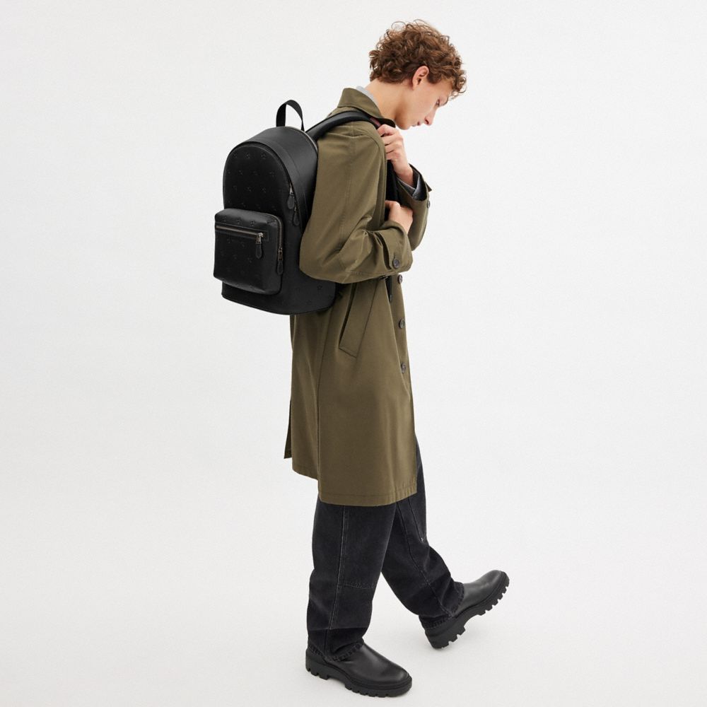 COACH®,West Backpack With Star Print,Calfskin Leather,Backpack,Logo,Embossed,Adjustable,Casual,Black,Detail View