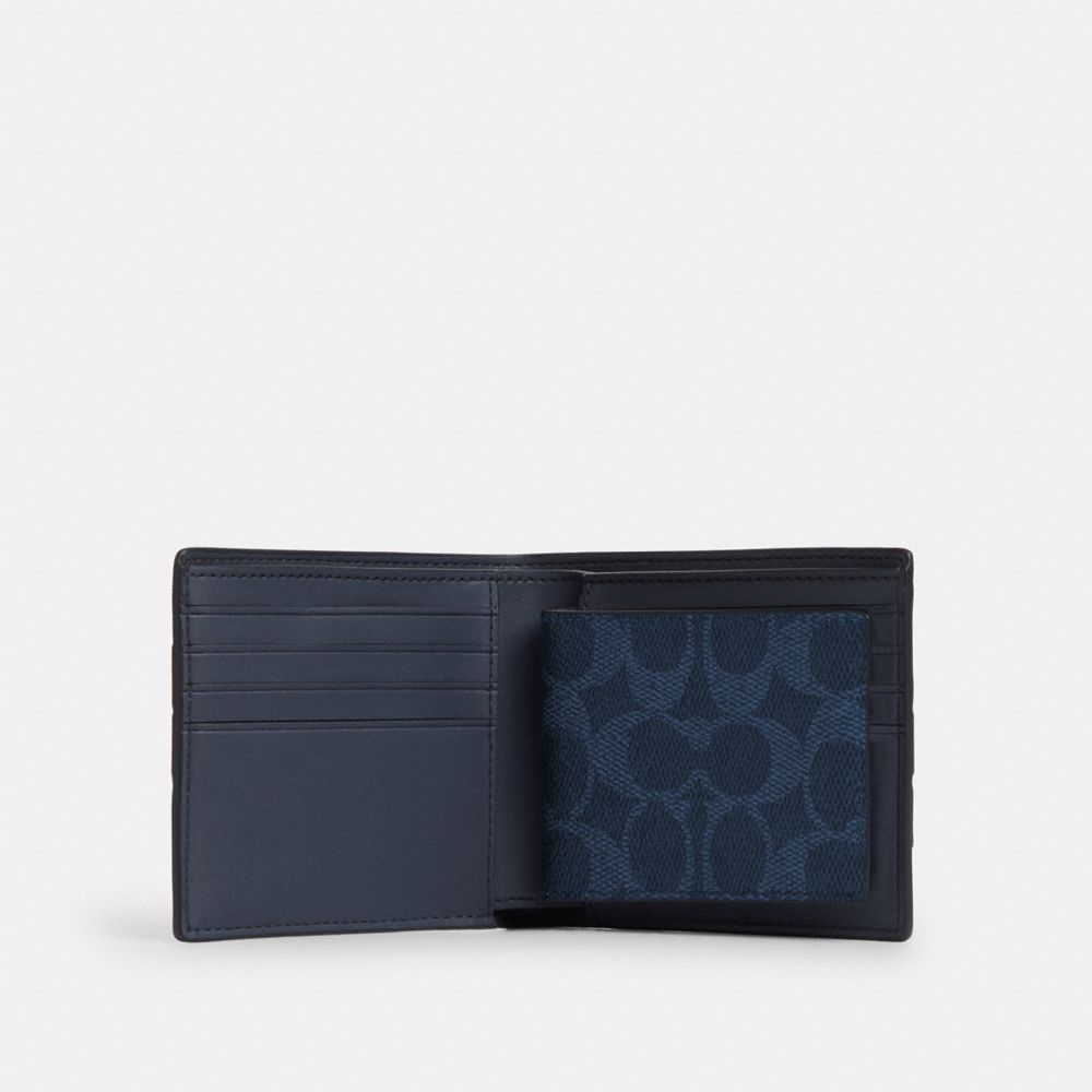COACH®,PORTEFEUILLE 3-EN-1 EN TOILE EXCLUSIVE À RAYURES VARSITY,Toile exclusive,Bleu minuit Multi,Inside View,Top View