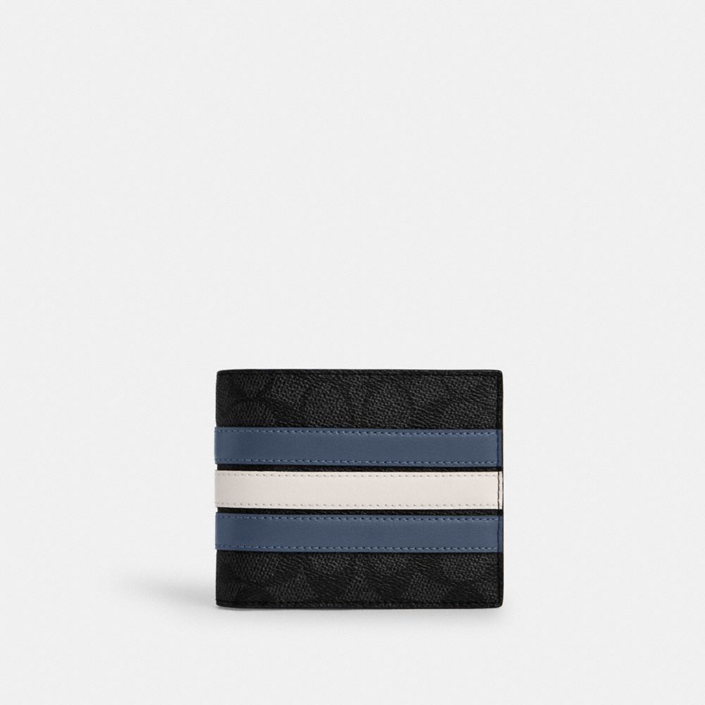 COACH®,3 In 1 Wallet In Signature Canvas With Varsity Stripe,Leather,Canvas,Bi Fold,Card Case,Stripe,Casual,Multi Color,Front View image number 0