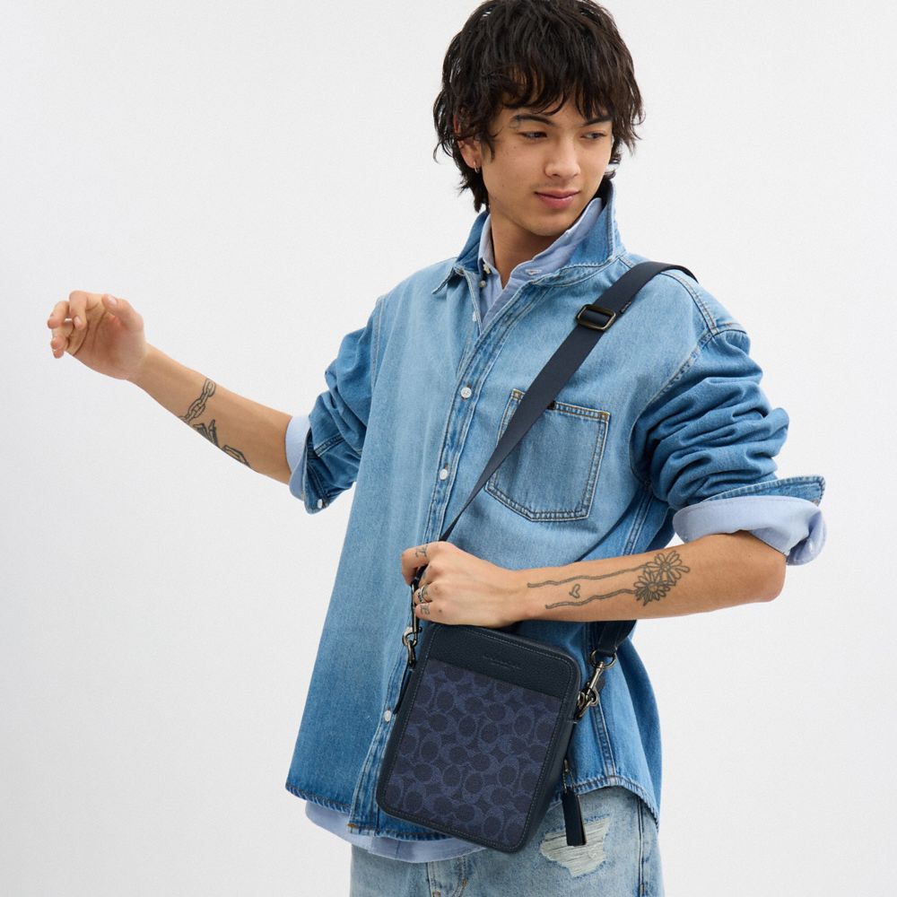COACH®,Sullivan Crossbody In Signature Canvas,Crossbody,Color Block,Pen Holder,Casual,Navy,Detail View