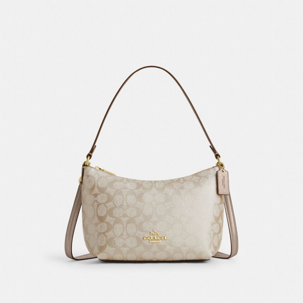 Im Champagne Multi Zip Top Shoulder Bag In Signature Canvas