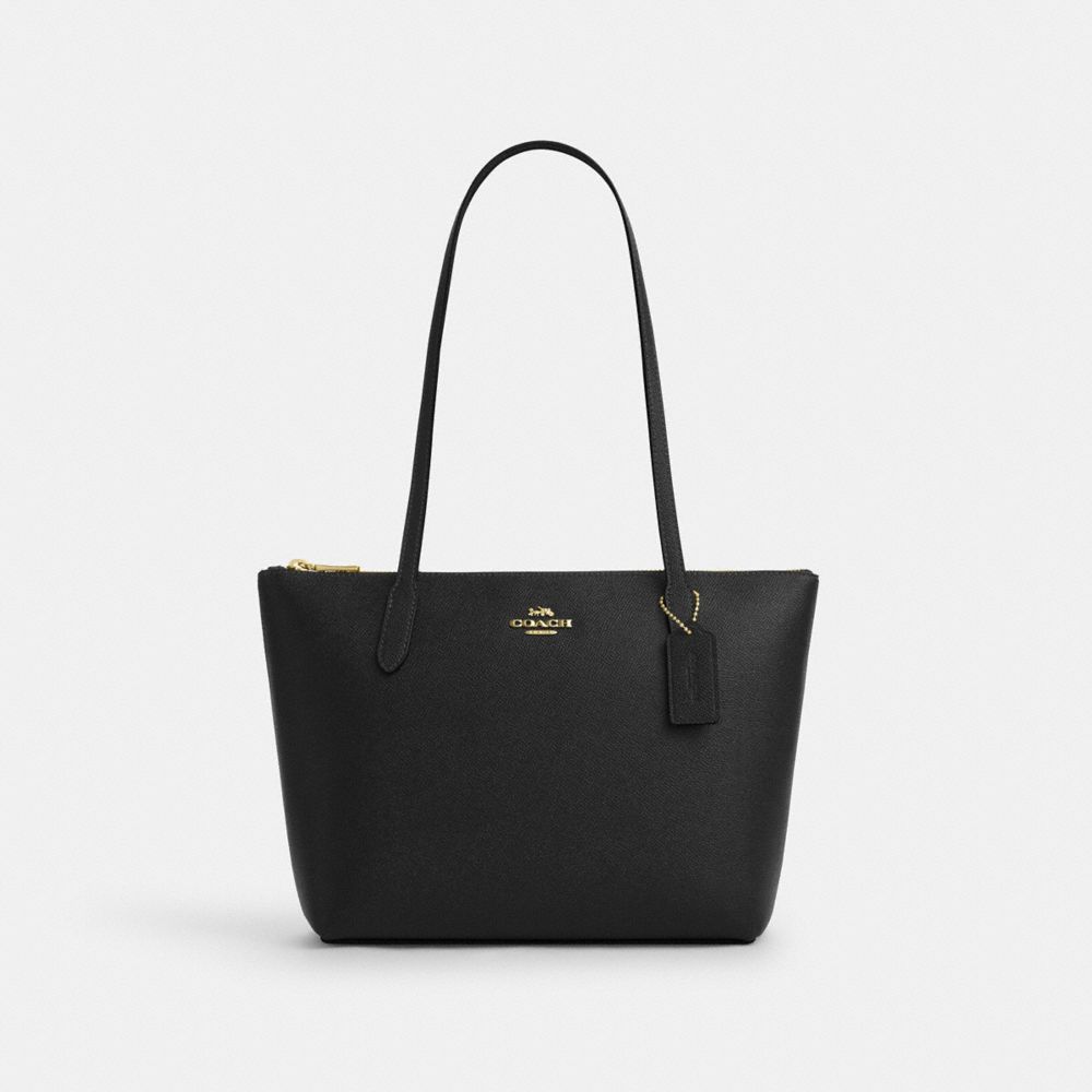 COACH®,Fiona Zip Tote Bag,Leather,Tote,Embossed,Logo,Metal,Casual,Black,Front View image number 0