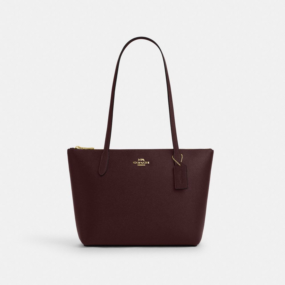 COACH®,Fiona Zip Tote Bag,Leather,Tote,Embossed,Logo,Metal,Casual,Maroon,Front View image number 0