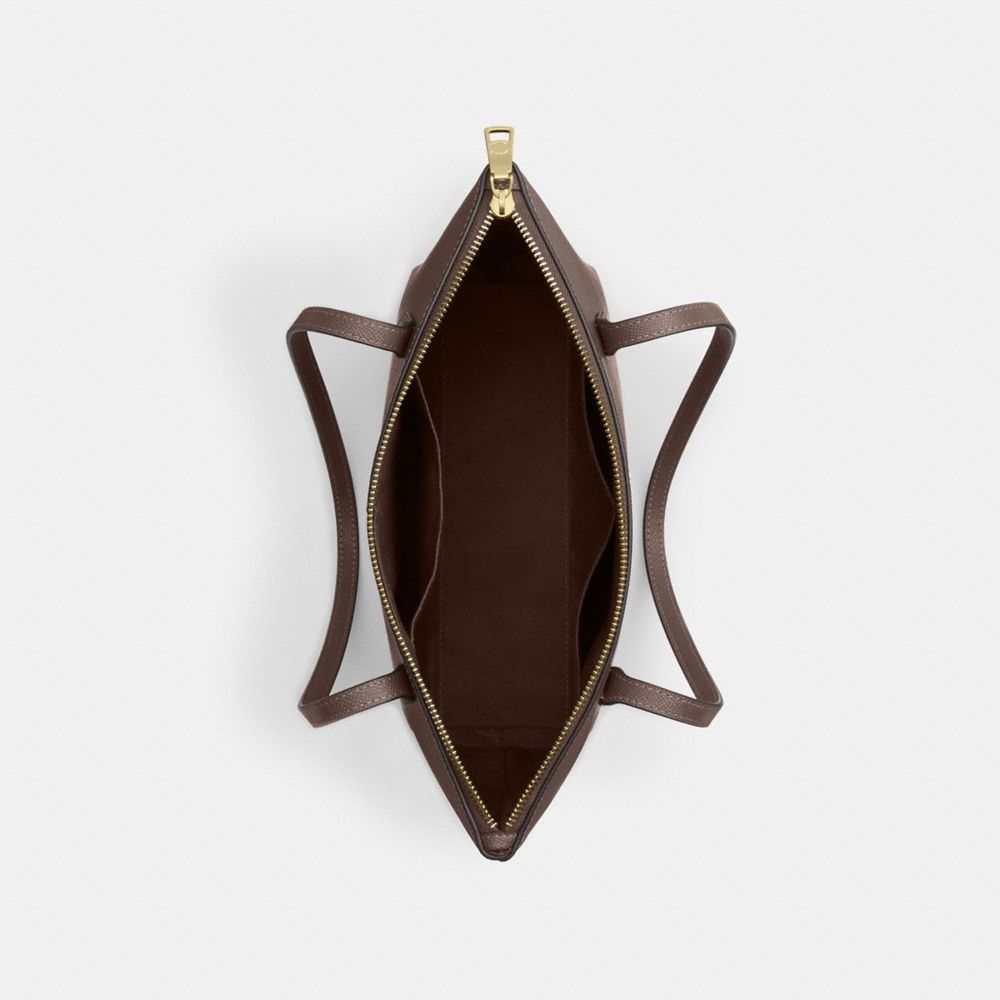 COACH®,Fiona Zip Tote Bag,Leather,Tote,Logo,Embossed,Metal,Casual,Brown,Inside View,Top View