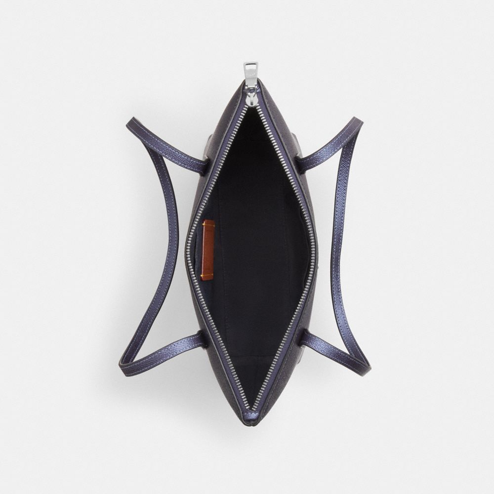 COACH®,Fiona Zip Tote Bag In Signature Canvas,Canvas,Leather,Tote,Casual,Navy,Inside View,Top View