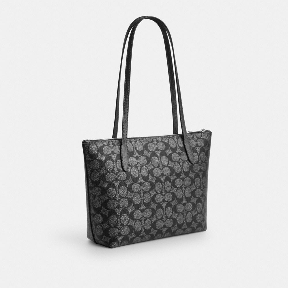 COACH®,Fiona Zip Tote Bag In Signature Canvas,Canvas,Leather,Tote,Casual,Multi Color,Angle View
