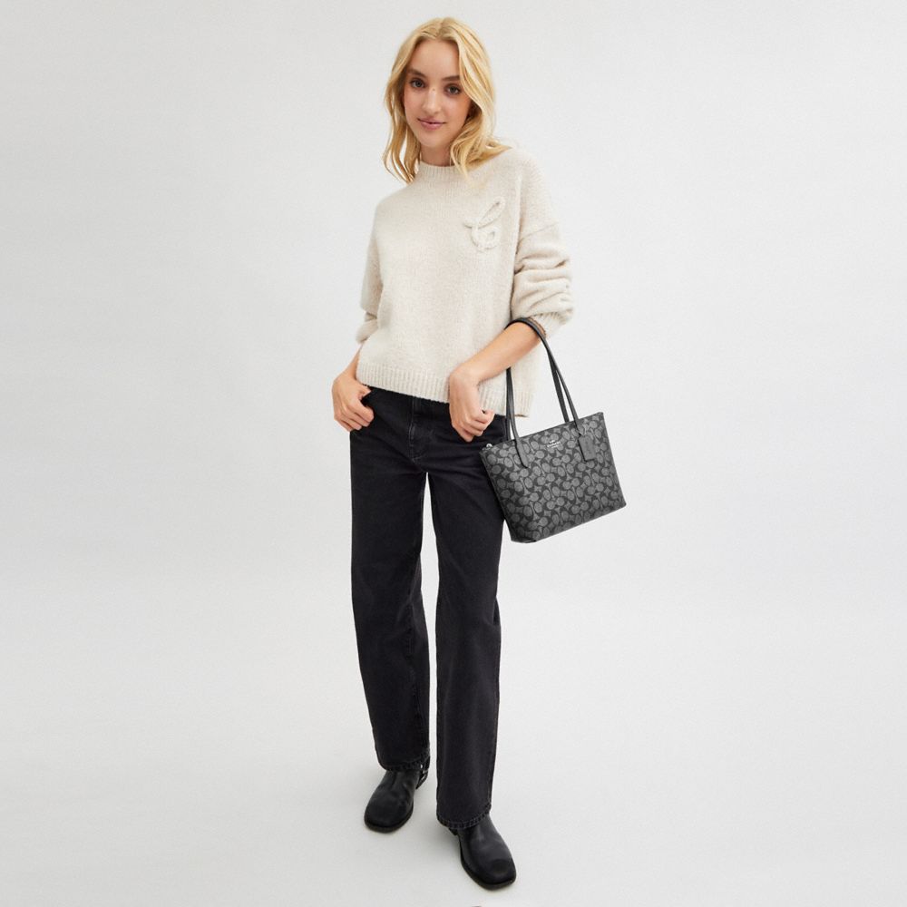 COACH®,Fiona Zip Tote Bag In Signature Canvas,Canvas,Leather,Tote,Casual,Multi Color,Detail View
