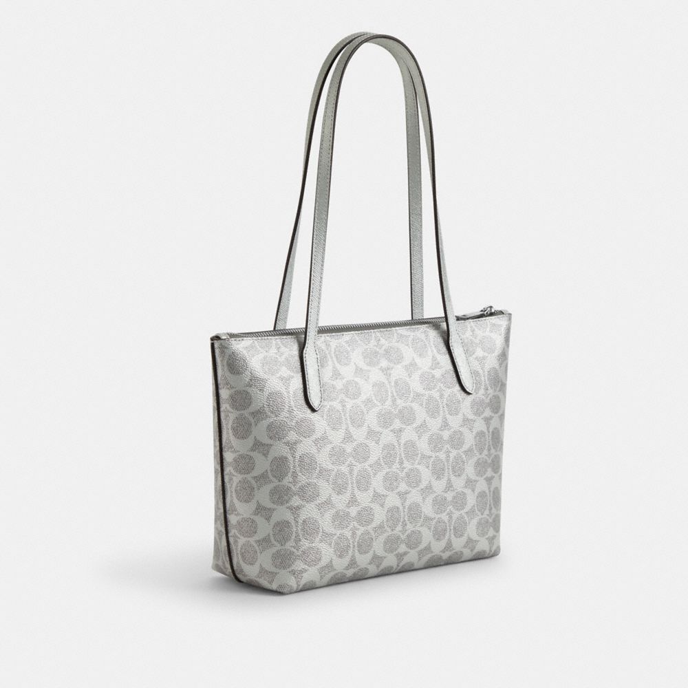 COACH®,Fiona Zip Tote Bag In Signature Canvas,Canvas,Leather,Tote,Casual,,Angle View