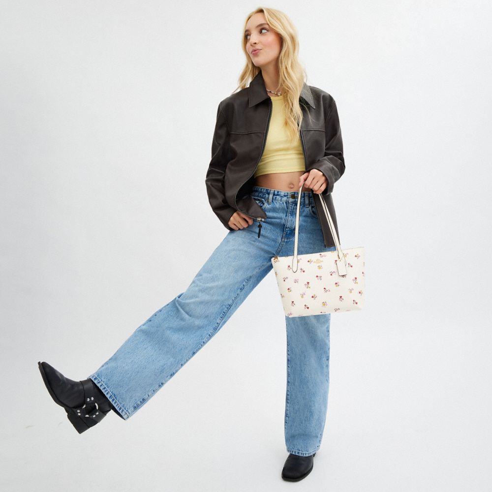COACH®,Fiona Zip Tote Bag With Heart Print,Leather,Canvas,Tote,Logo,Metal,Casual,Cream,Detail View