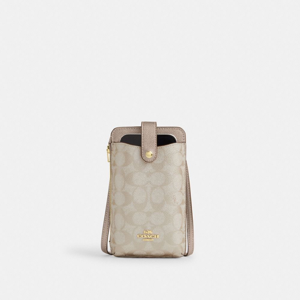 Gold Champagne Multi Phone Crossbody Bag In Signature Canvas