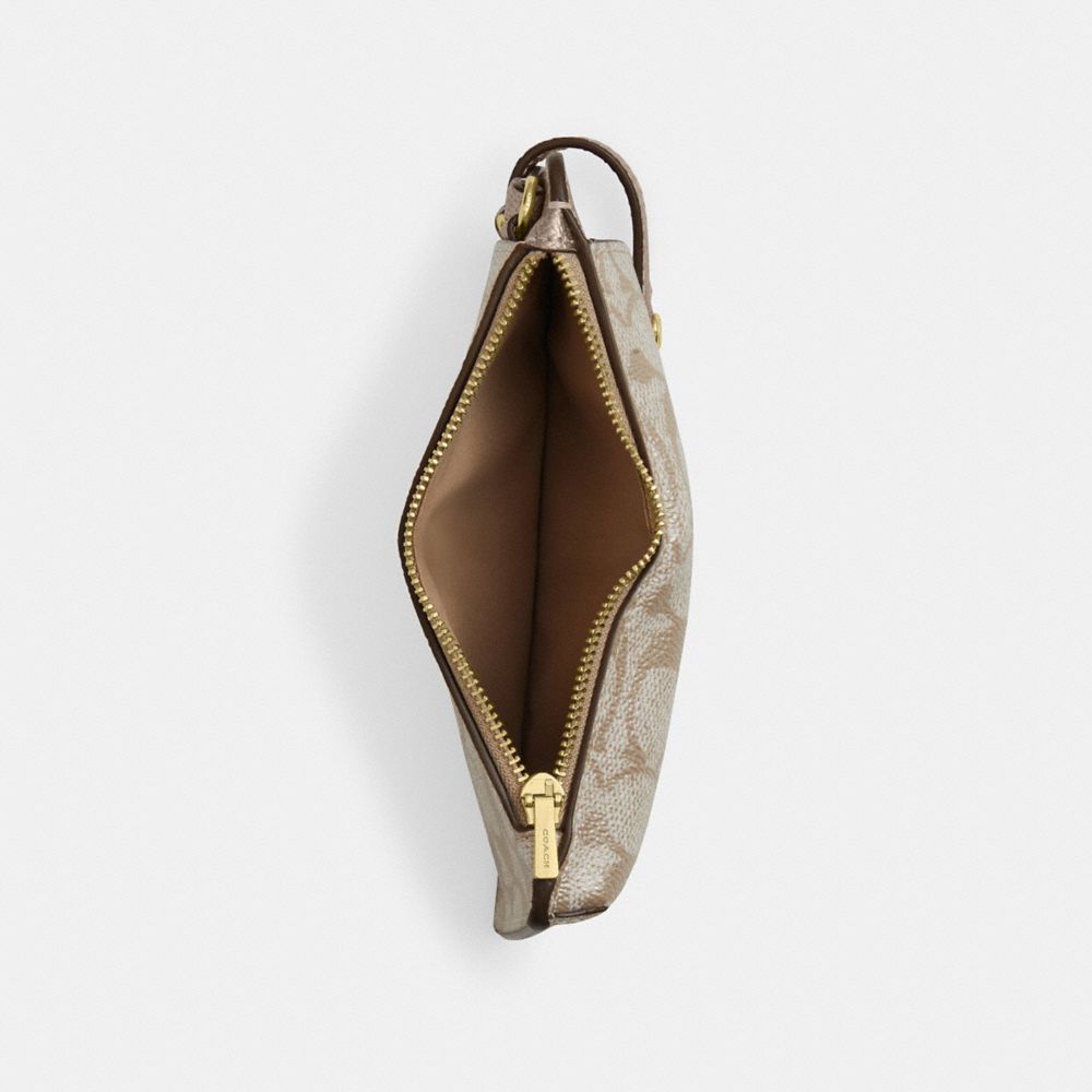 COACH®,Phone Crossbody Bag In Signature Canvas,Canvas,Leather,Mobile Bag,Adjustable,Casual,Beige,Inside View,Top View