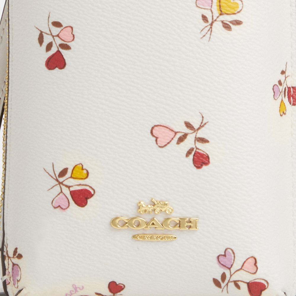 COACH®,Phone Crossbody Bag With Heart Print,Leather,Mobile Bag,Logo,Metal,Adjustable,Day Party,White