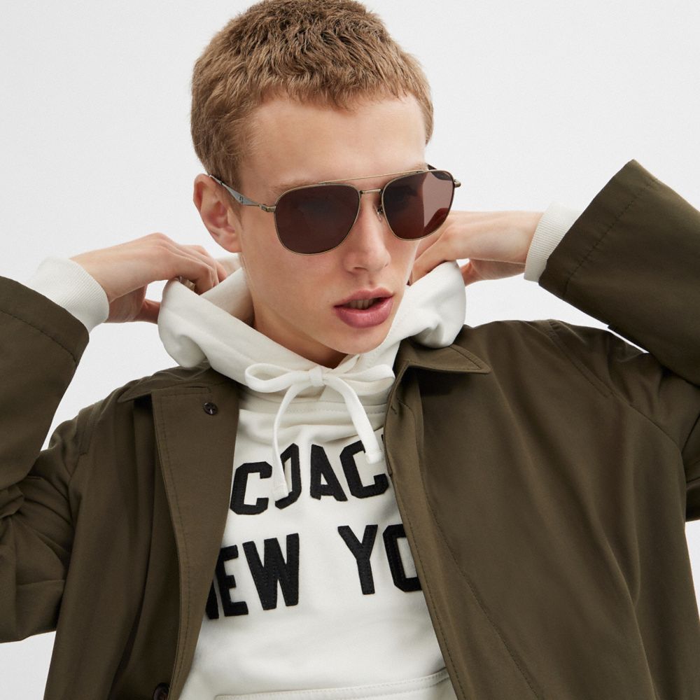 Coach Pillow Tabby Pilot Sunglasses In Gold/brown