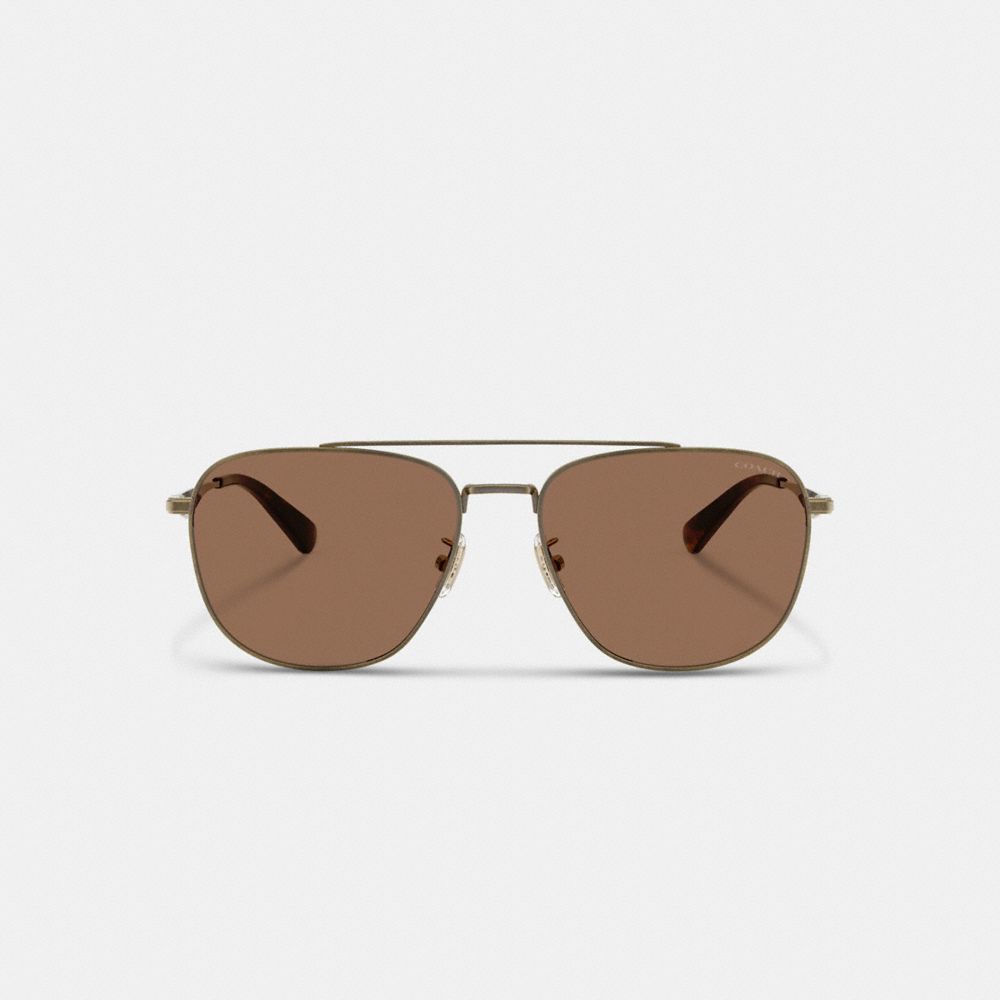 COACH®,C Hardware Metal Pilot Sunglasses,Aviator,Logo,Brow Bar,Adjustable Nose Pads,Integrated Nose Pads,Casual,Brown,Inside View,Top View