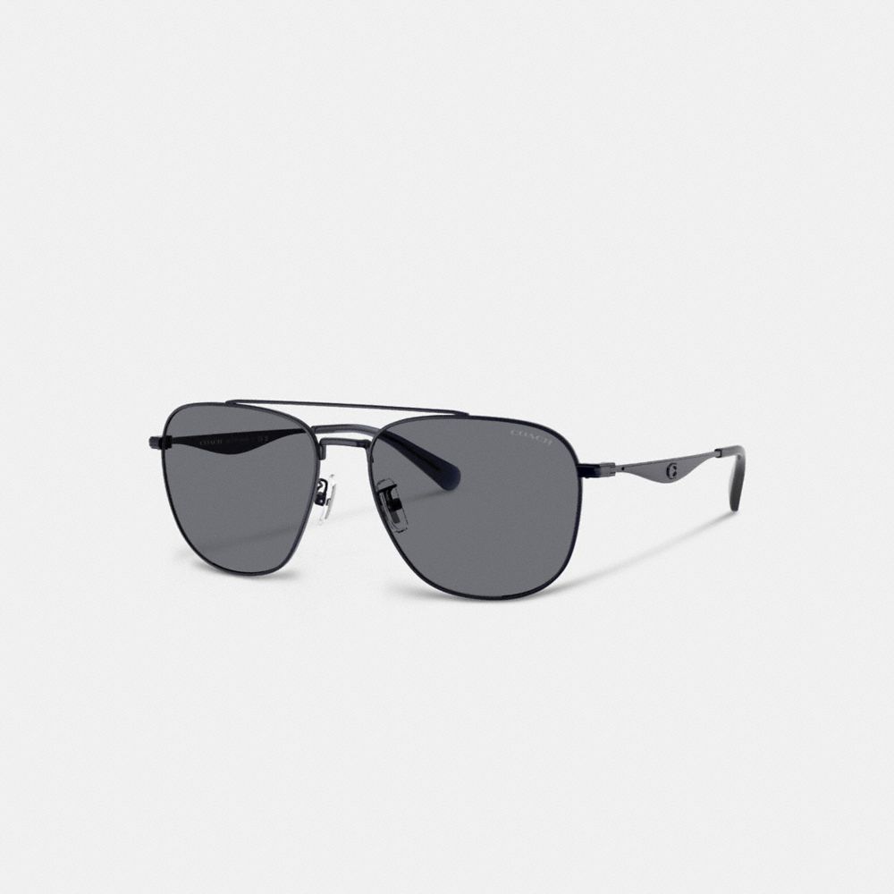 COACH®,C Hardware Metal Pilot Sunglasses,Aviator,Logo,Brow Bar,Adjustable Nose Pads,Integrated Nose Pads,Casual,Gray,Front View