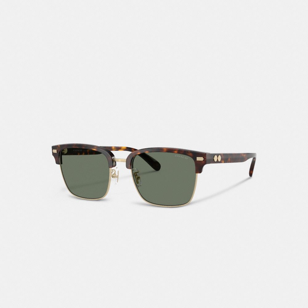 COACH®,Rivet Retro Sunglasses,Clubmaster,Metal,Integrated Nose Pads,Casual,Green,Front View image number 0