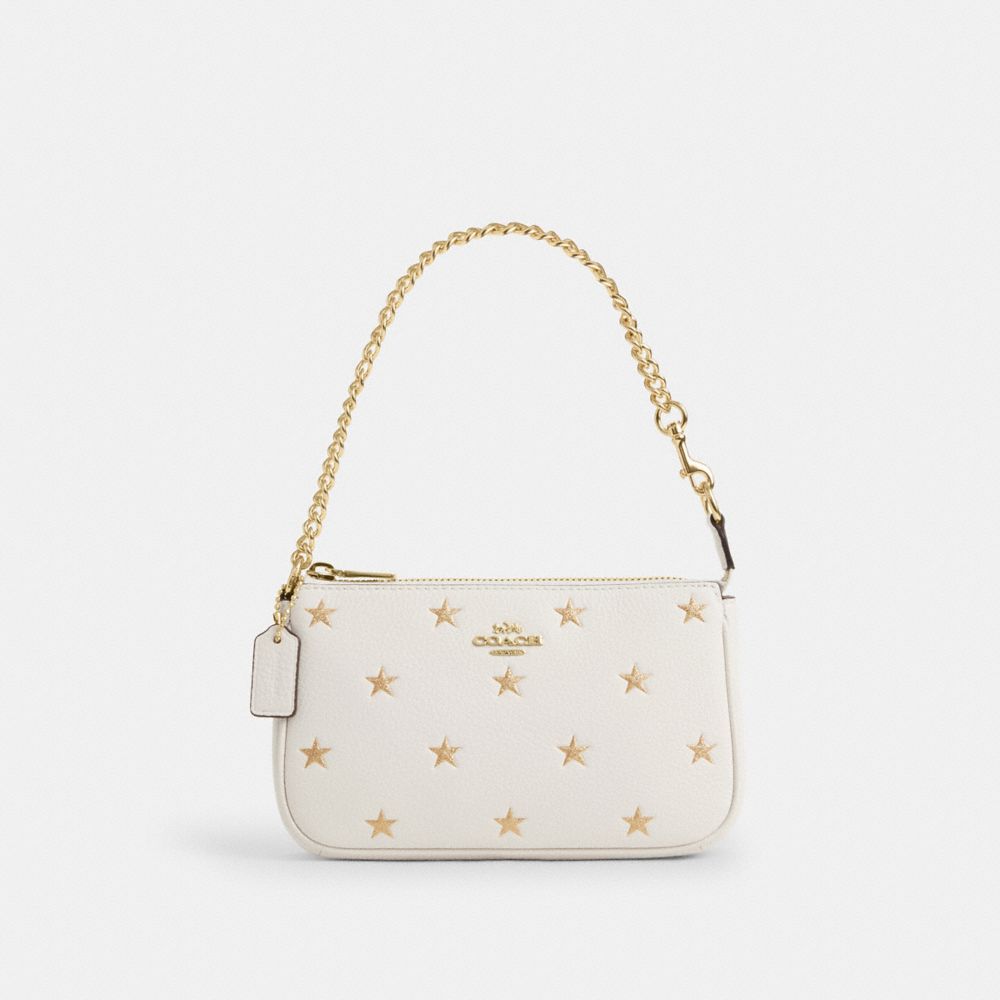 COACH®,Nolita 19 With Star Print,Leather,Shoulder Bag,Logo,Metal,Glitter,Shoulder Guard,Day Party,Cream,Front View image number 0