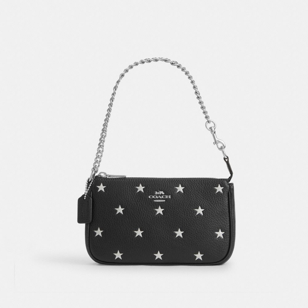 COACH®,Nolita 19 With Star Print,Leather,Shoulder Bag,Logo,Metal,Glitter,Shoulder Guard,Day Party,Black,Front View image number 0