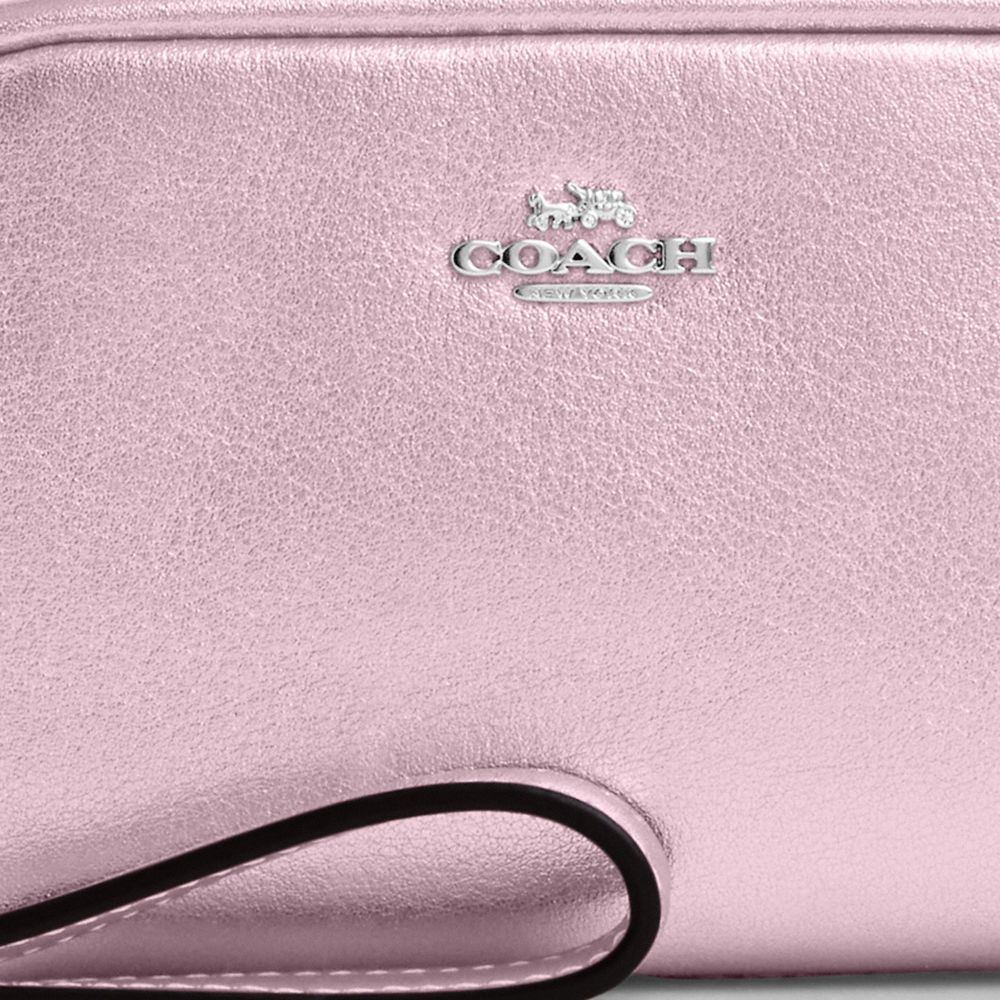COACH®,Pouch Wristlet,Leather,Calfskin Leather,Wristlet,Metal,Logo,Casual,Pink