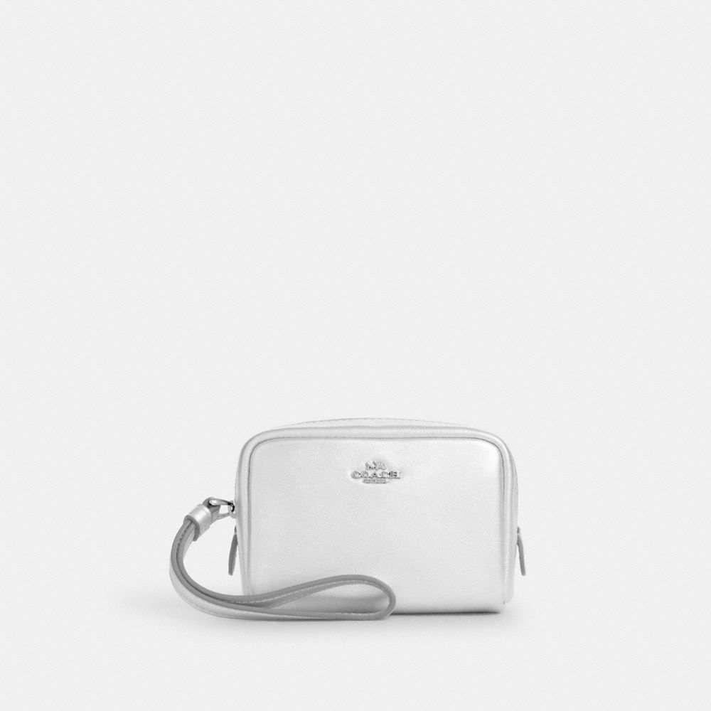 COACH®,Pouch Wristlet,Leather,Calfskin Leather,Wristlet,Metal,Logo,Casual,White,Front View