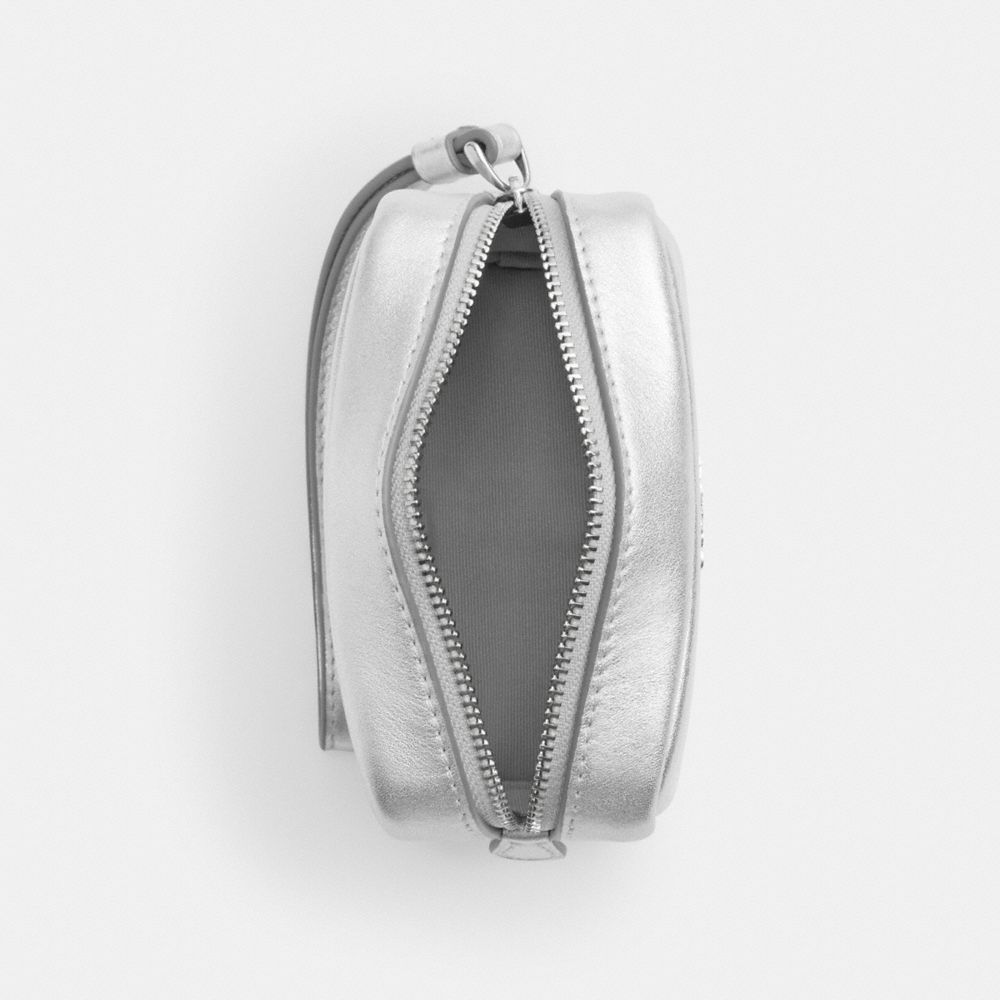 COACH®,Pouch Wristlet,Leather,Calfskin Leather,Wristlet,Metal,Logo,Casual,White,Inside View,Top View