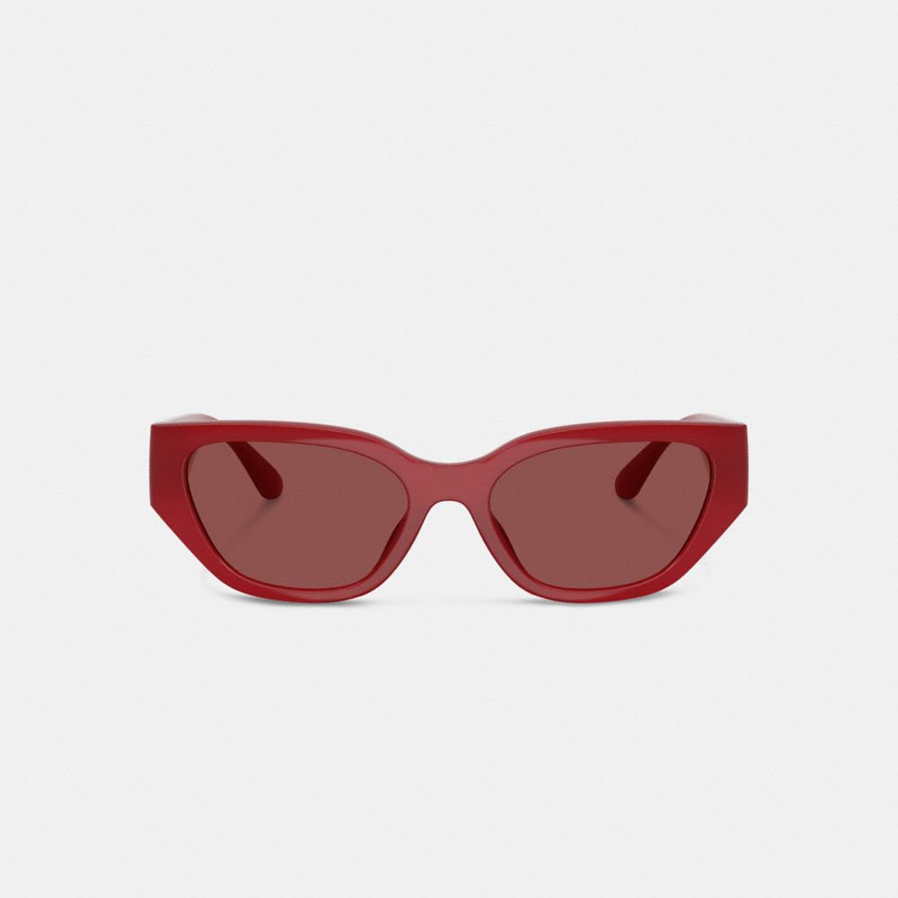 COACH®,Geometric Cat Eye Sunglasses,Cat Eye,Logo,Metal,Integrated Nose Pads,Casual,Maroon,Inside View,Top View