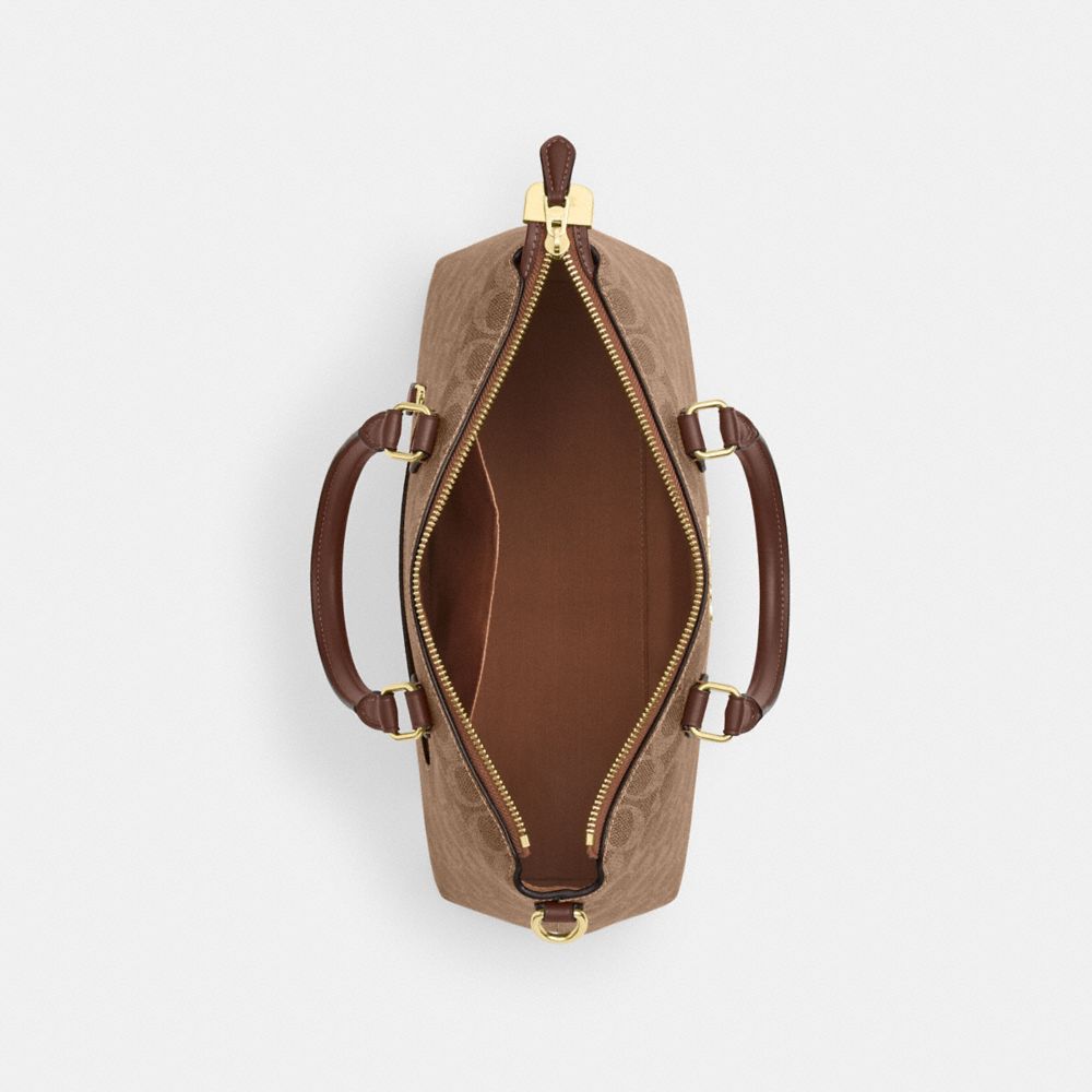 COACH®,Georgia Satchel Bag In Signature Canvas,Satchel,Studded,Adjustable,Gold Metal,Casual,Work,Brown,Inside View,Top View