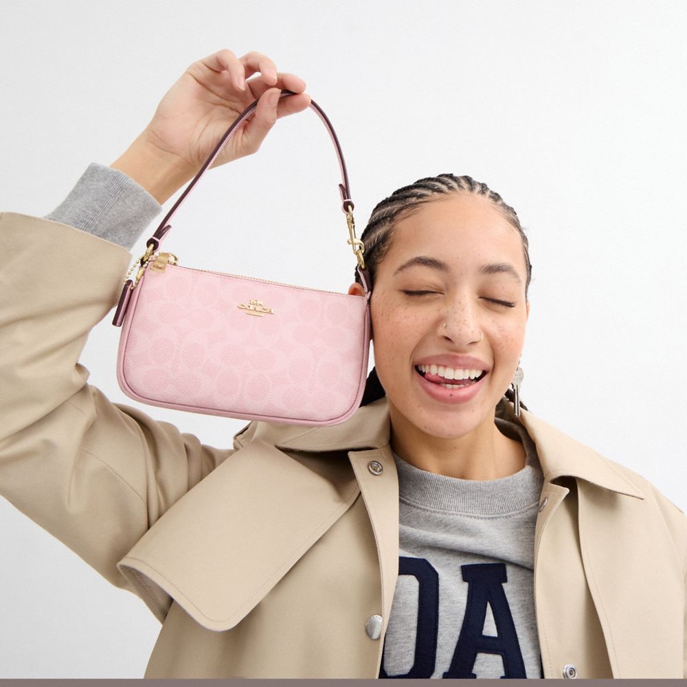 COACH®,Nolita 19 In Signature Canvas,Canvas,Shoulder Bag,Piping,Logo,Tag Embellishment,Metal,Casual,,Detail View