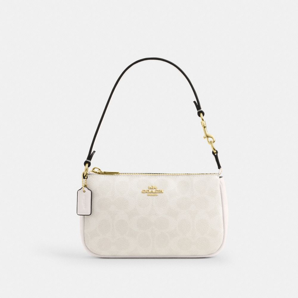 COACH®,Nolita 19 In Signature Canvas,Canvas,Shoulder Bag,Piping,Logo,Tag Embellishment,Metal,Casual,White,Front View