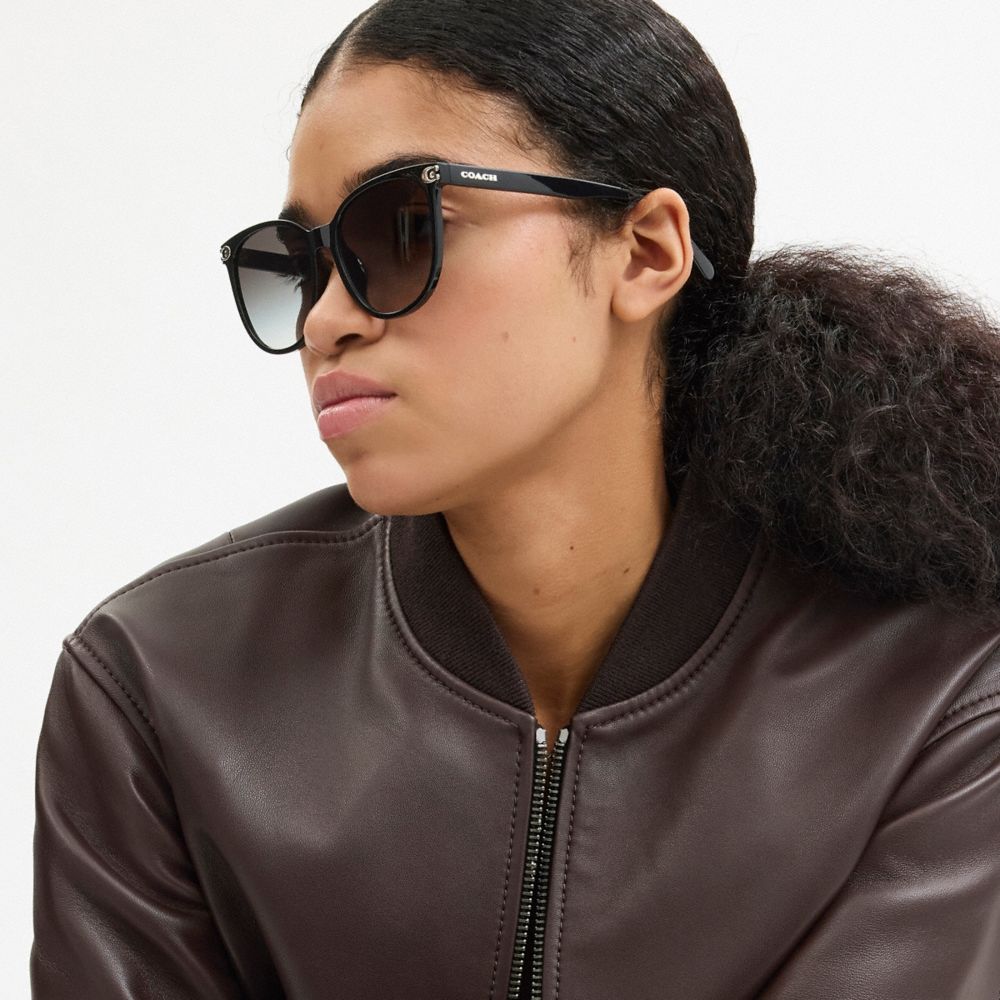 Coach Embedded Signature Round Sunglasses In Black