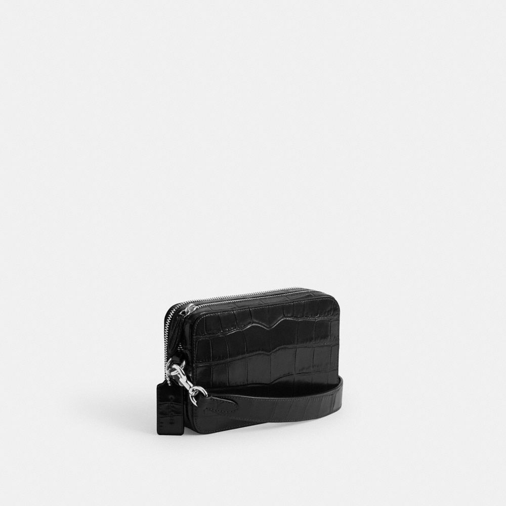 COACH®,Charter Crossbody Bag 19,Leather,Crossbody,Embossed,Logo,Metal,Casual,Black,Angle View