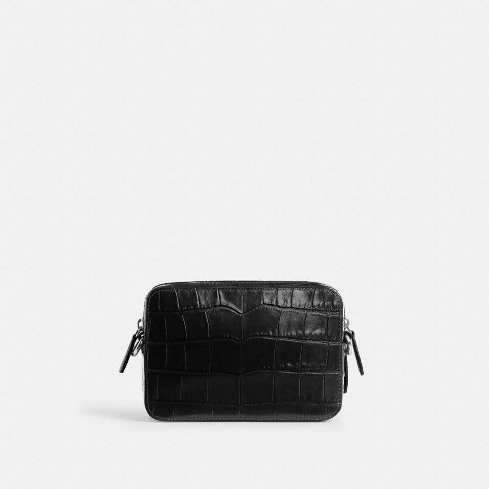 COACH®,Charter Crossbody Bag 19,Leather,Crossbody,Embossed,Logo,Metal,Casual,Black,Back View