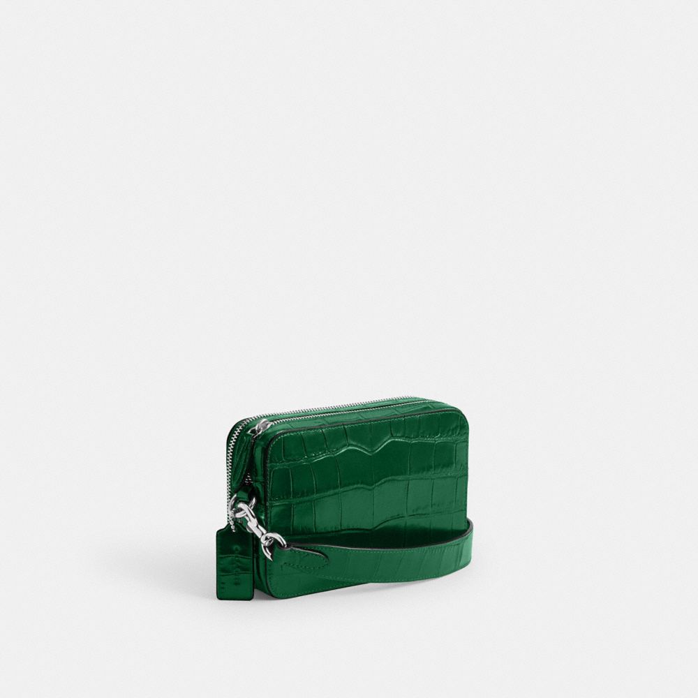 COACH®,Charter Crossbody Bag 19,Leather,Crossbody,Embossed,Logo,Metal,Casual,Emerald,Angle View