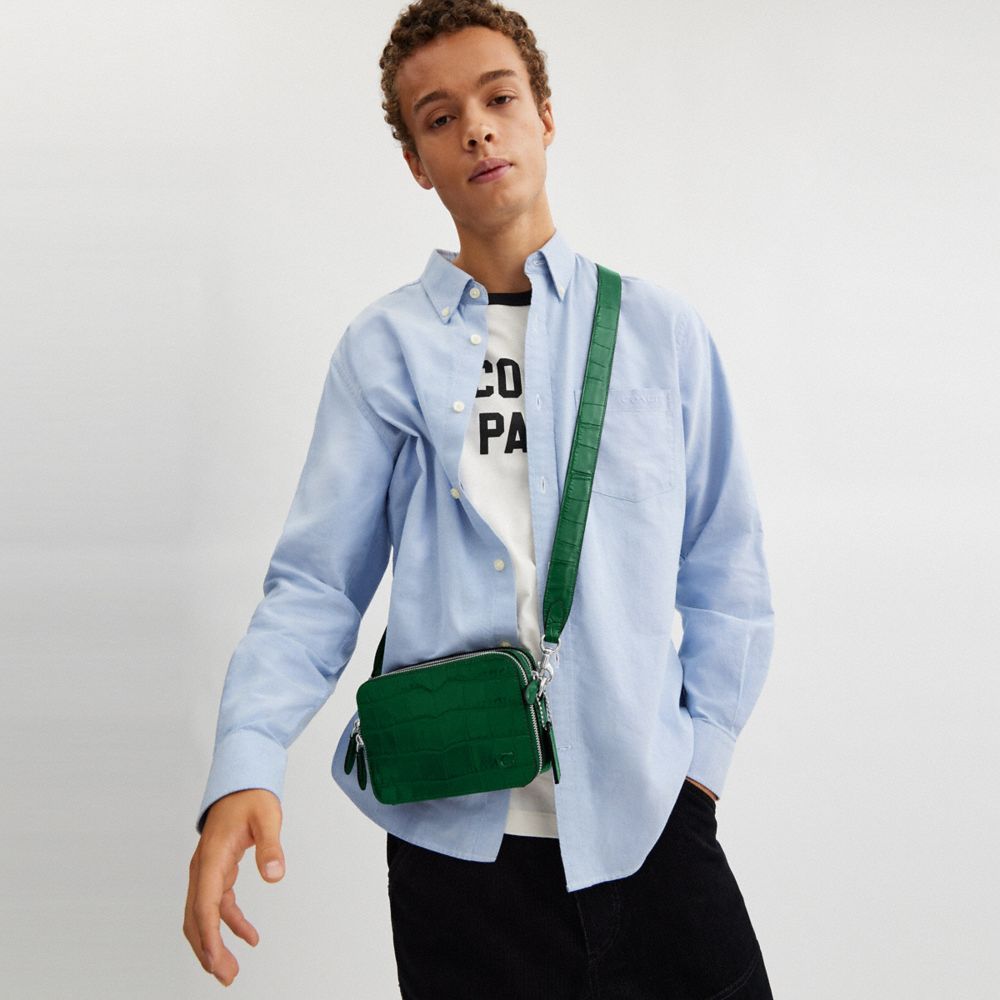 COACH®,Charter Crossbody Bag 19,Leather,Crossbody,Embossed,Logo,Metal,Casual,Emerald,Detail View